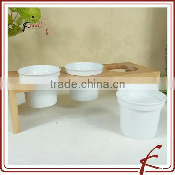 Fresh Style Cheap Wholesale Durable Porcelain Snack Serving Dish Fruit Dish with Bamboo Tray