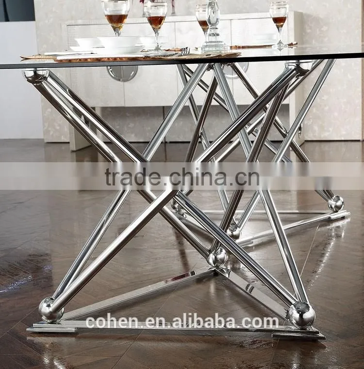 Cohen furniture factory direct sale modern glass top dining table and chair/restaurant table for stainless steel furniture