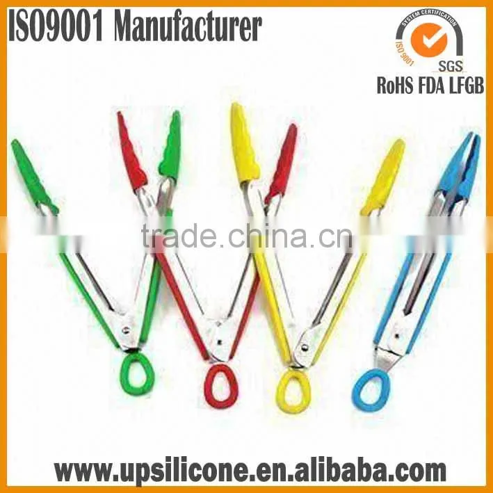 hot selling silicone and stainless steel scissor food tong