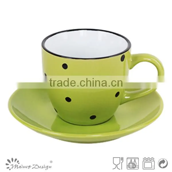 solid color with engraved doted cup and saucer ceramic