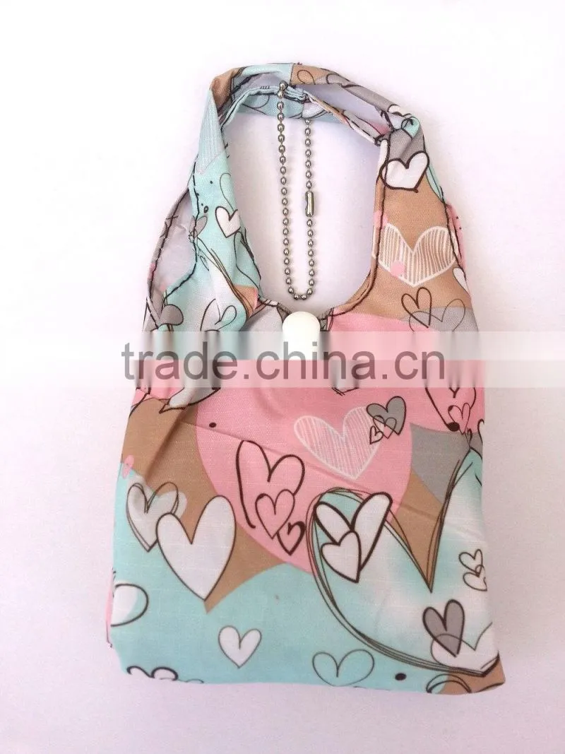 Wholesale Reusable Foldable Portable Folding Tote Shoulder Shopping Bag with small pouch