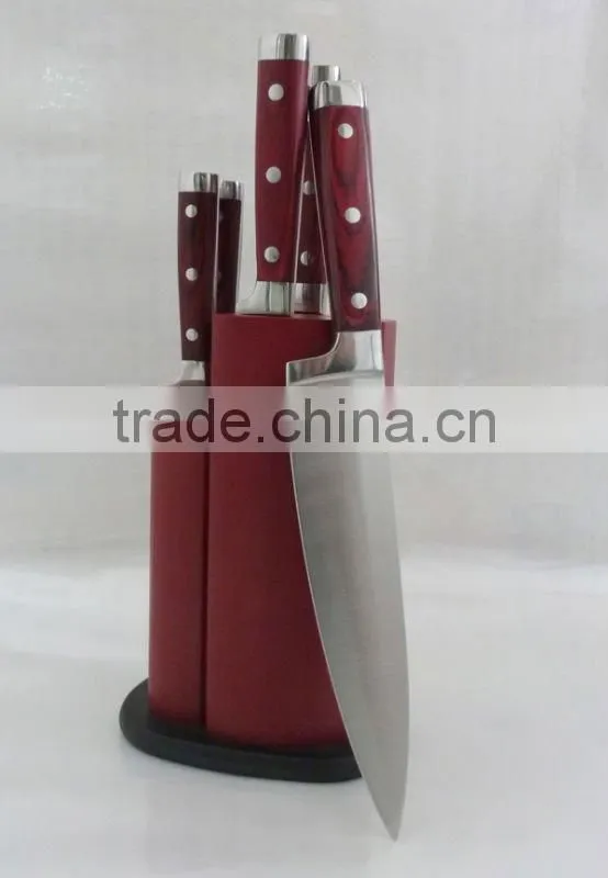 hot sell 6 pcs red wood handle knives D02-6M01