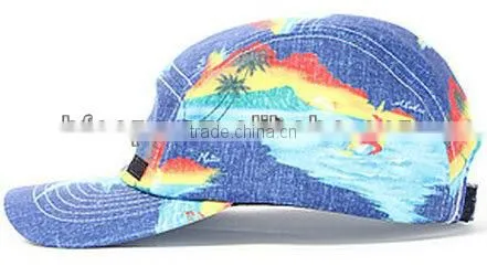 Blue wave print jeans cheap custom curve brim 5 panel cap