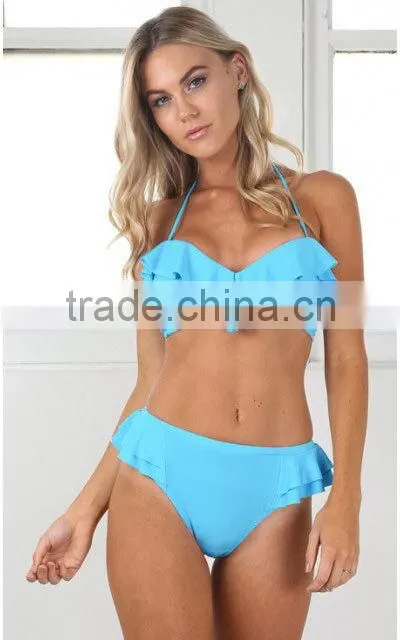 2016 hot lotus leaf lace fission bikini pure color sexy swimsuit suit