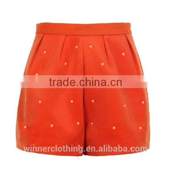 Fashion woolen winter wide leg ladies short pants in orange
