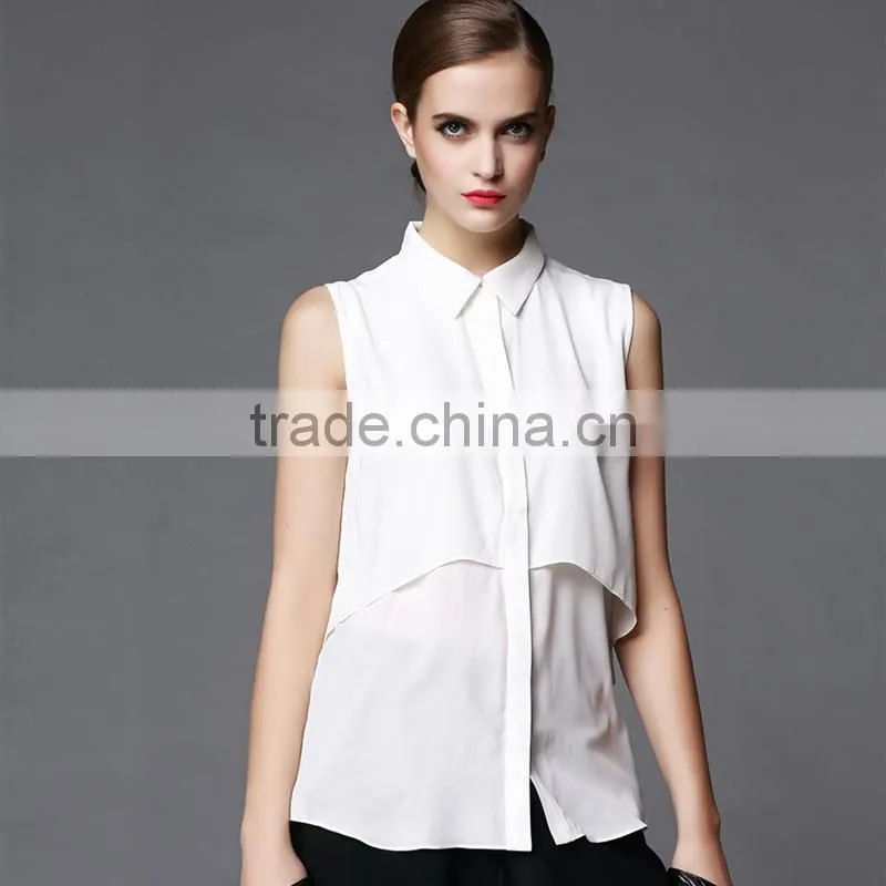 your own design your own label clothing garment customized sleeveless chiffon ladies new fashion chiffon blouse 2016