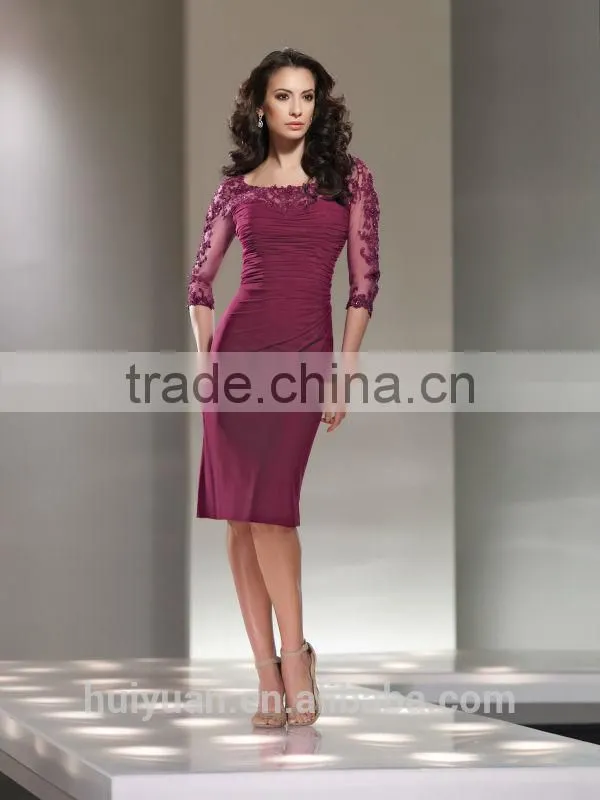 purple satin long sleeve lace short prom dress