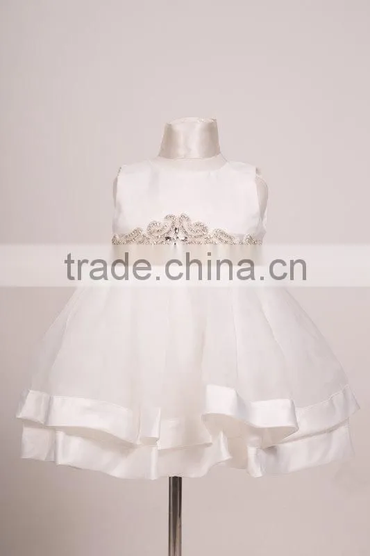 2017 Hot Selling Plain White Baby Girl Short Party Wear Dress