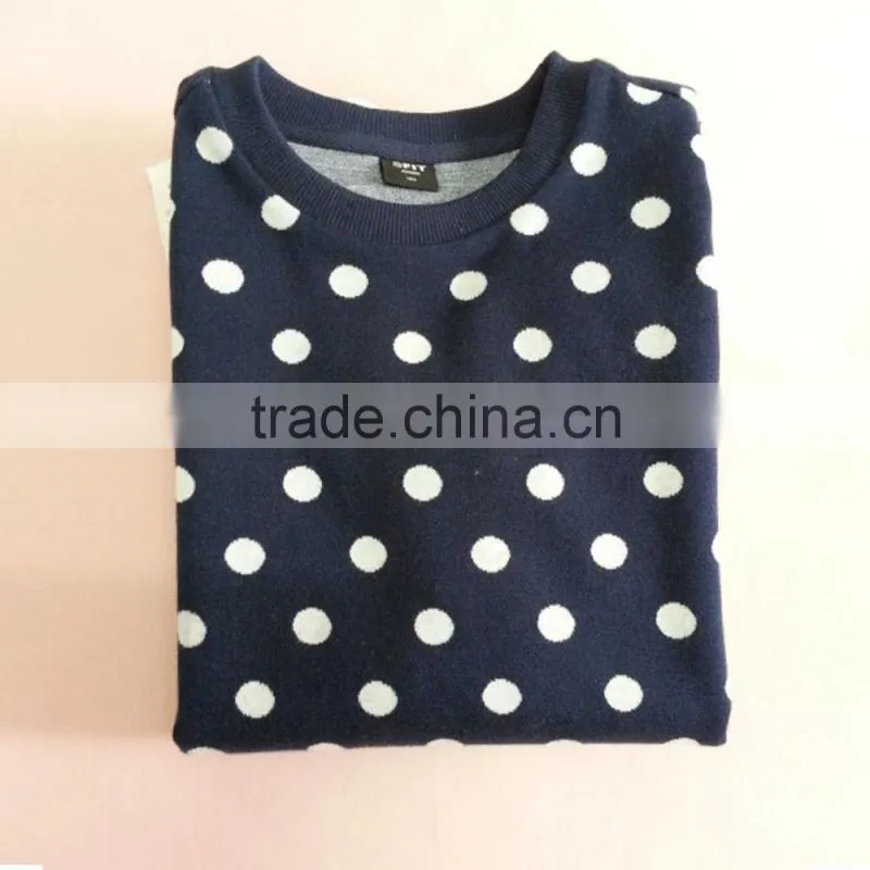 Wholesale 100% cotton girls dot t shirt Navy background white dot t shirt Children casual wear
