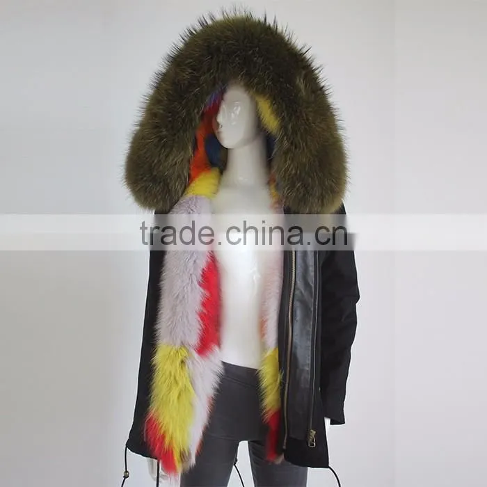 Myfur Customized Real Fur Parka Jackets Factory Price with Big Size Raccoon Fur Hood