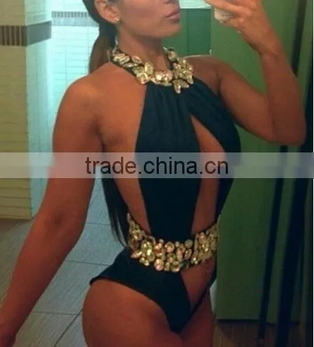 M860 Runwaylover2016 ladies sexy dazzling diamond bikini one piece swimwear