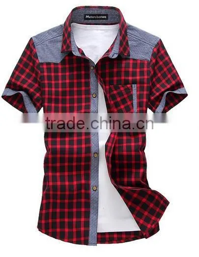 2014 wholesale high quality short sleeve customized check shirt