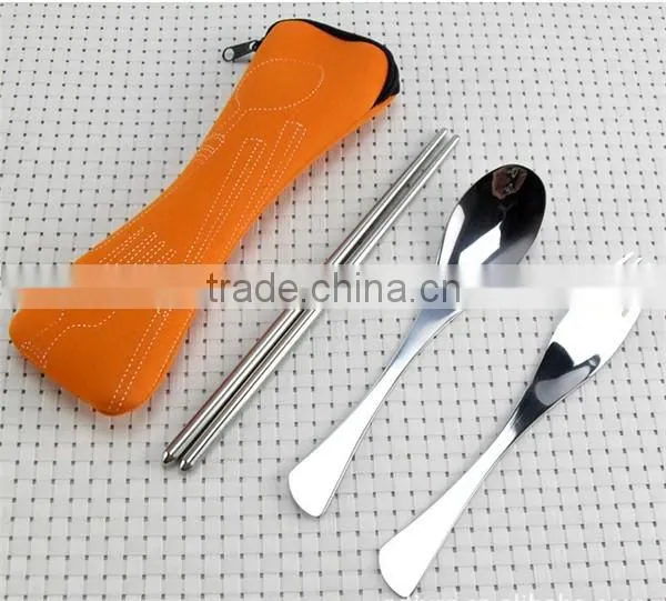 3 Pcs/lot New Fork Spoon Chopstick Travel Stainless Steel Cutlery