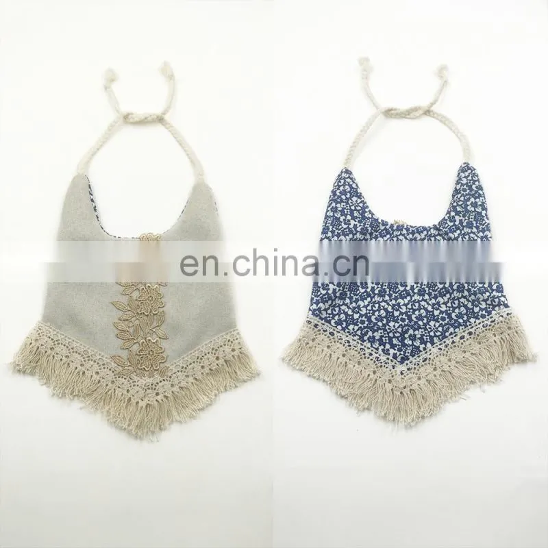 Lace lvory Blue Flower Boho Bibs Vintage Reversible Drool Cotton Bibs For Newborn Teething Floral Handkerchief Scarf