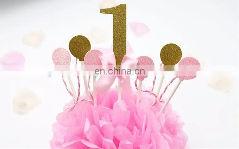 Unique Design Balloon Shape Baby 1 with Bow Birthday Cake Toppers