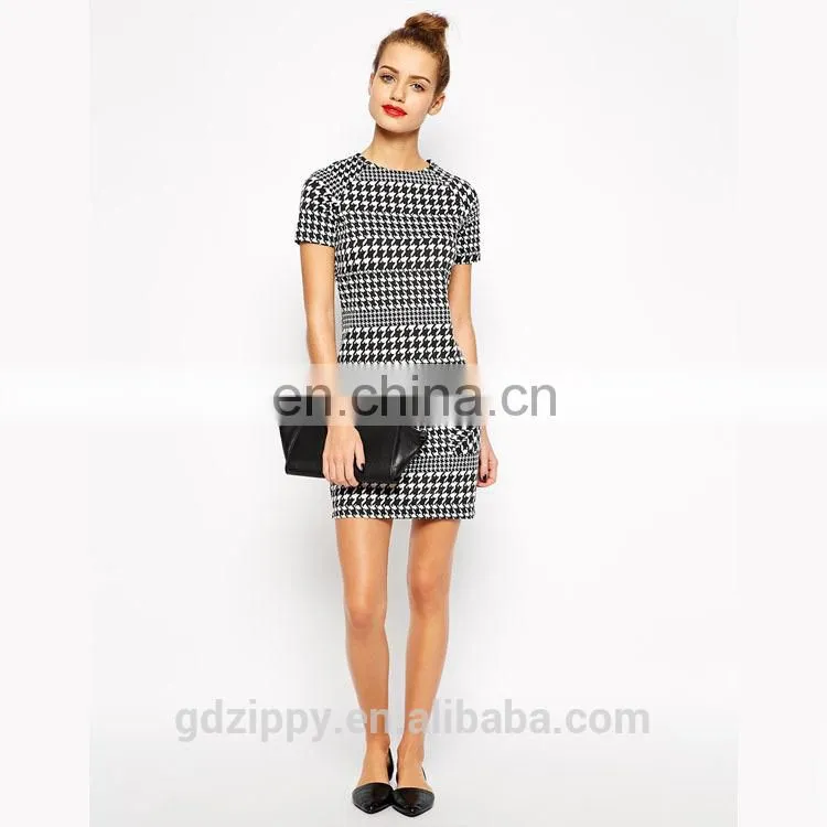 2015 women Latest Fashion dress New look dog tooth print dress