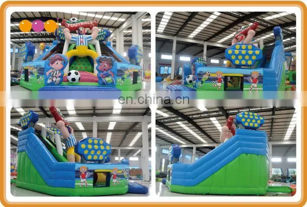 2016 latest design cheap football theme inflatable fun city infltable fun park playground on sale
