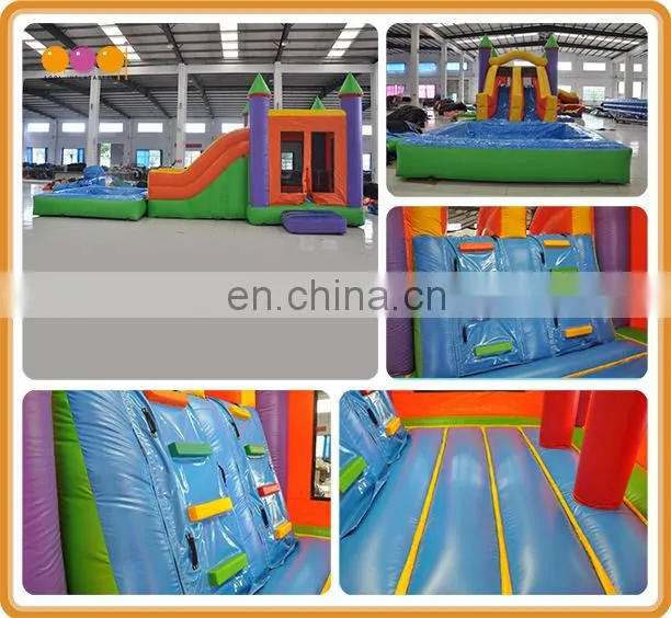 Water park jumping bouncer and slide inflatable combo with pool