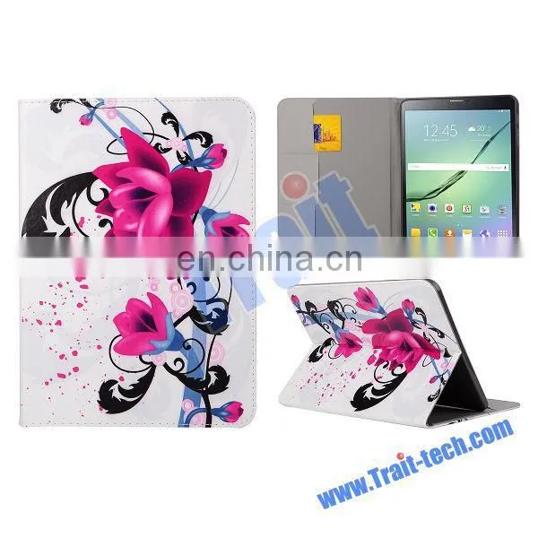 Beautiful Lotus Pattern Card Slots Flip Stand TPU+ PU Leather Case for Samsung Galaxy Tab S2 8.0 T710