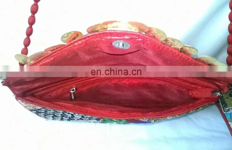 Trendy Rajasthani Zari Embroidered Traditional Indian Vintage Banjara Coin Clutch Tribal Ethnic Gypsy Clutch Handbag Pouch Bag