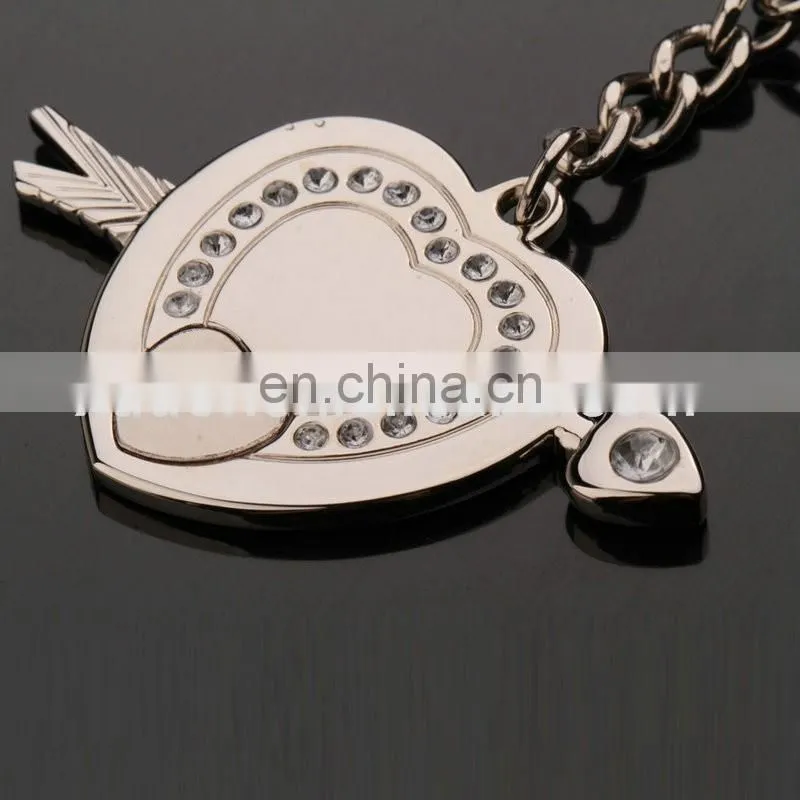 Fashion high quality zinc alloy for love diamond heart and arrow keychain
