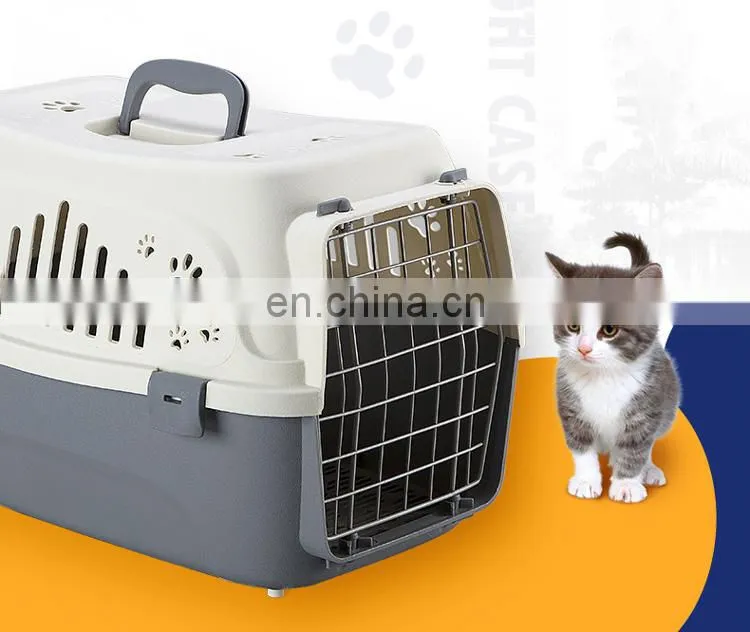 Solid color small portable plastic air transport case breathable comfortable pet flight case pet cage