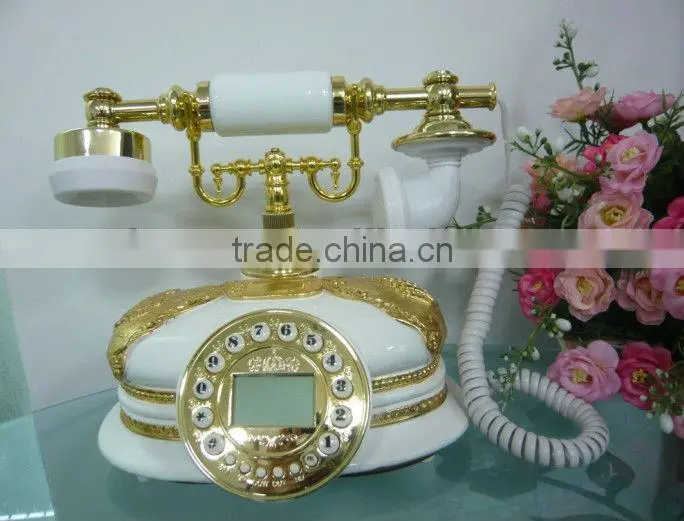 white and golden new caller ID antique resin old telephone