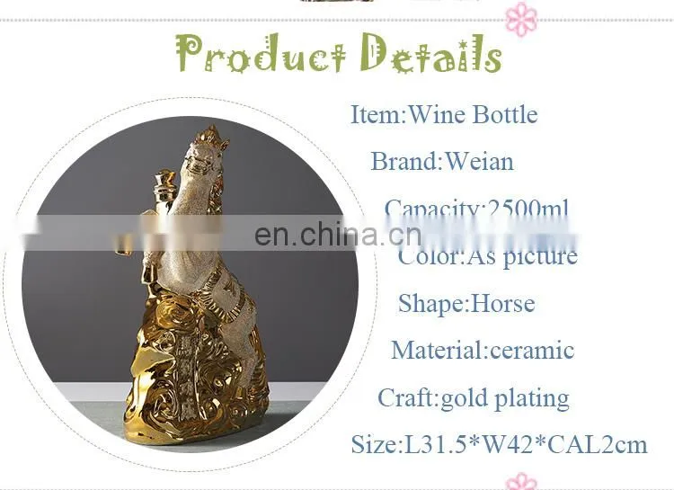 Design Custom Made 2500ml Ceramic Horse Shape Wine Bottle for Liquor/Whisky/Brandy