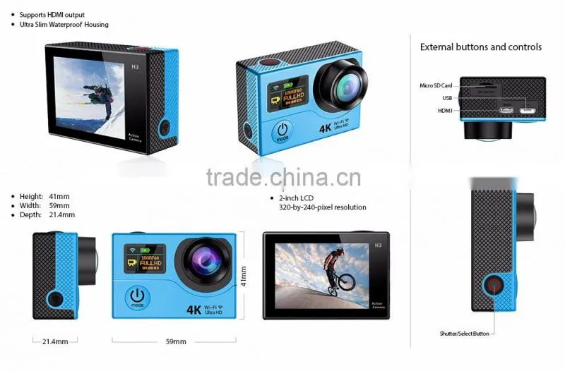 Hot sale H3 full hd 1080p action camera 4k sj8000 outdoor sport 4k mini camera action video camera
