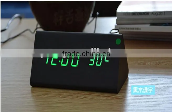 Brand New design style Digital LED Black Wooden Wood Desk Alarm Brown Clock Voice Control reloj despertador