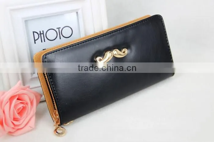 Women's Classic Multifunction PU blue coin purse wallet with Mustache
