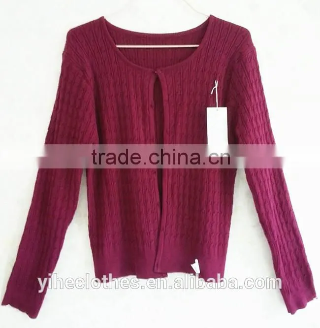 Lady wool knitting wear jacquard long sleeve sweater cardigan