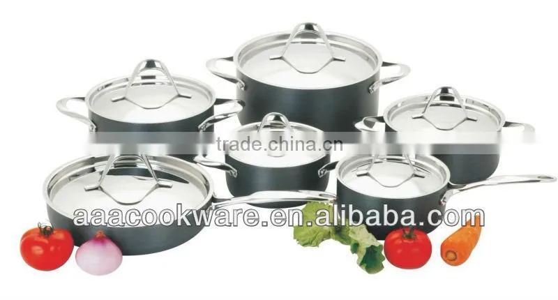 2015 New Products 12PCS High German Quality 2.5mm Hard Anodized Aluminium Cookware Set With Stainless Steel Lid For Wholesale