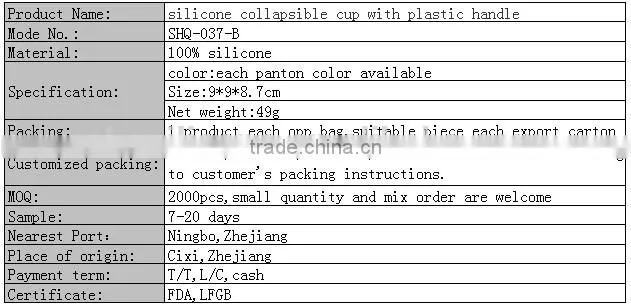 silicone collapsible cup with plastic handle