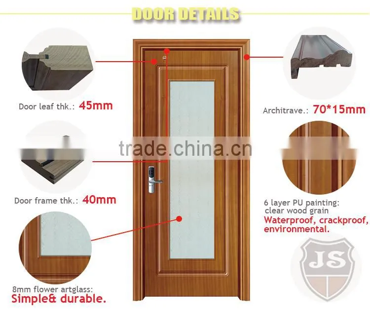 best price interior single swing Cherry wood glass door