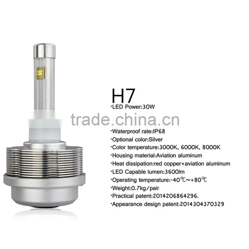 High Brightness 2s H7 high power led 30w 3600lm Led Headlight ETI led headlight h7