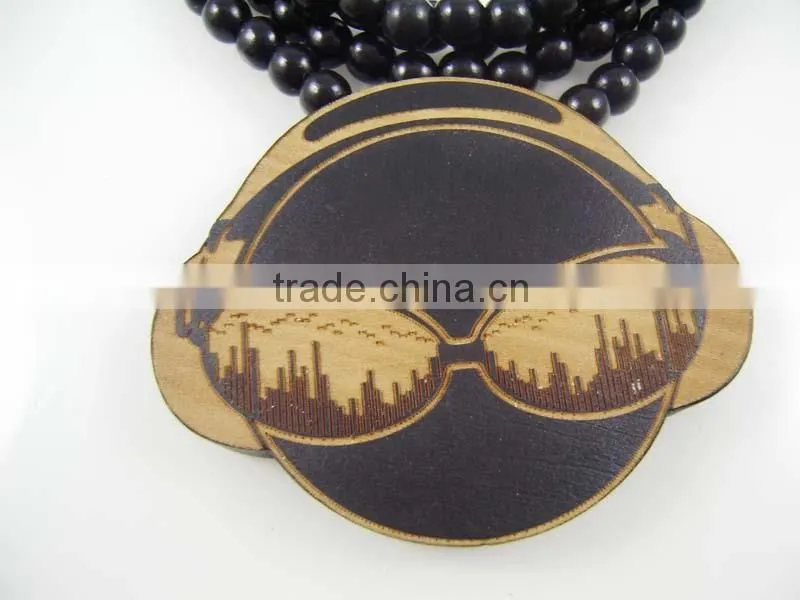Men's DJ good Pendants Fashion Wood Hip Hop Rosary Chain Beads Necklaces