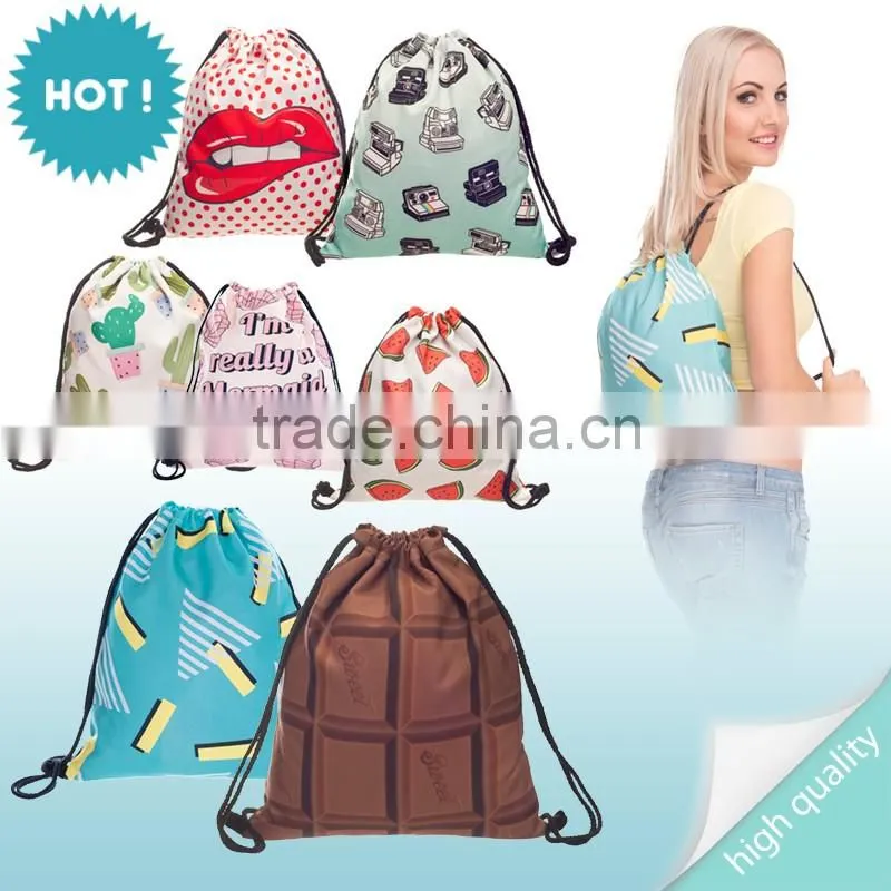 High Quality 3D Printed Wholesale Emoji Gift Drawstring Bag