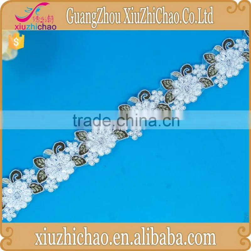 wholesale flower design cord embroidery sequin lace trim