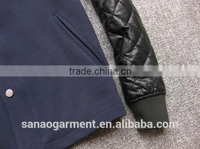 2015 casual men's splicing imitation leather sleeve baseball jacket
