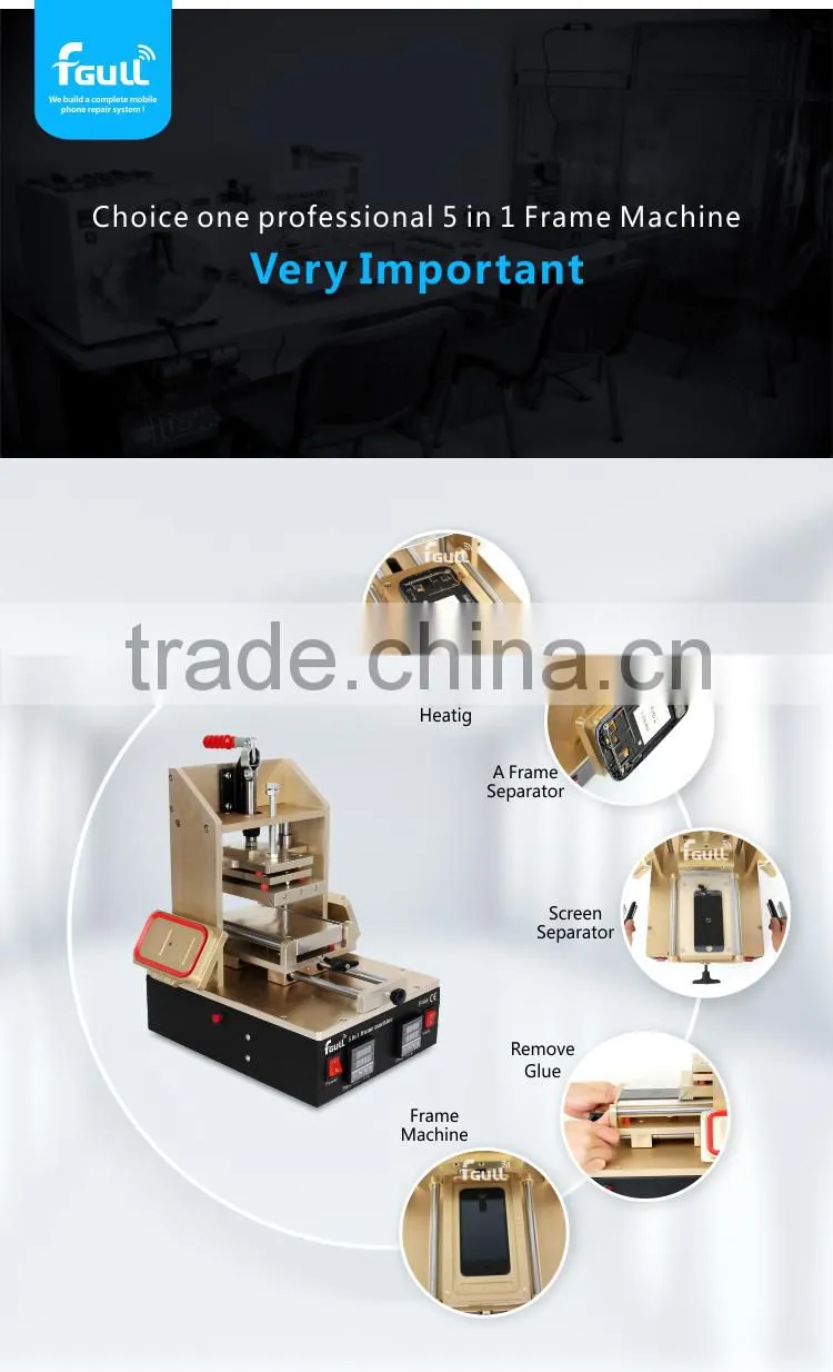 Fgull 5in1 Machine for Samsung Middle Bezel Separator +for Iphone Frame Laminator + Vacuum LCD Separator for Iphone4/5/6/6 6S 6S