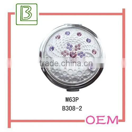 Metal Round Crystal Portable Make-up Mirror