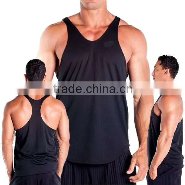 Blank Drop Armhole Men's Poly Stringer Solid Color Tank Top Wholesale (YCT-C0302)