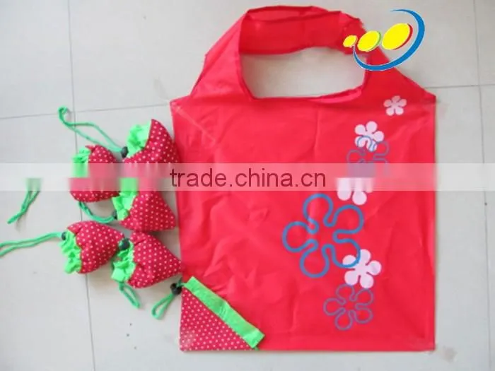 Colorful foldable nylon shopping bag strawberry bag