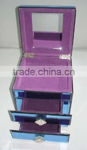Blue drawers glass jewelry box