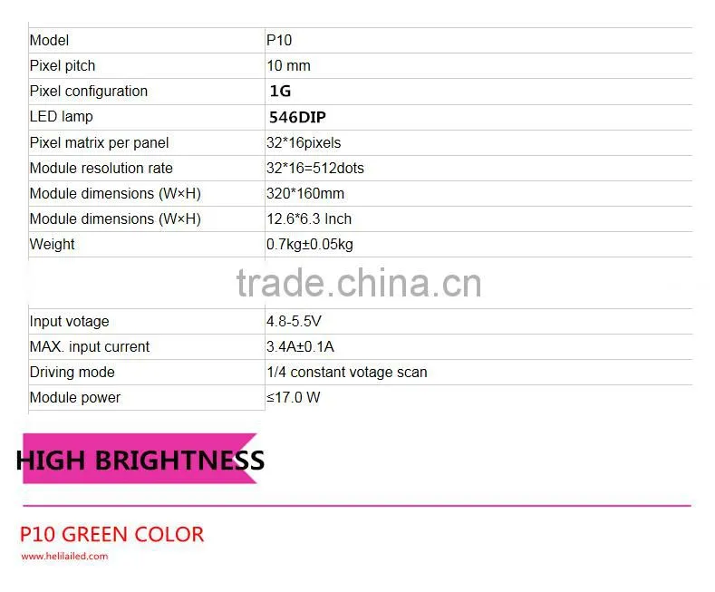 P10 red/ blue/ white/ yellow GREEN color 320x160 outdoor module for led display screen water proof