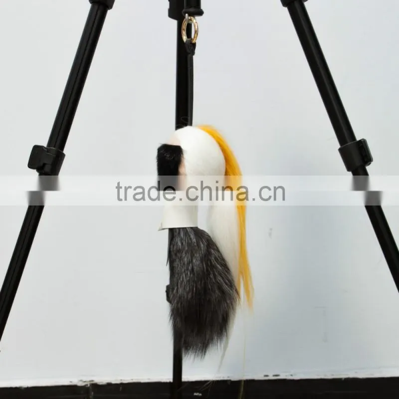 Hot selling owl leather keychain fur pompoms keychain