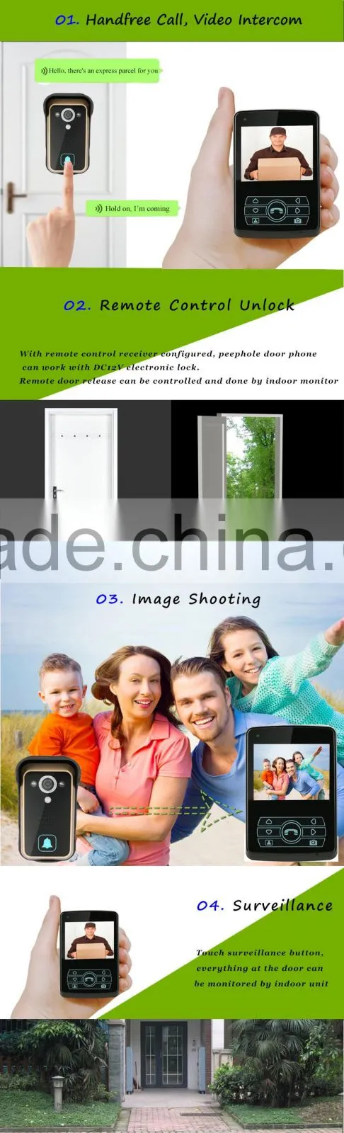 2.4G Digital Wireless Video Audio Door Phone Intercom System for Apartment