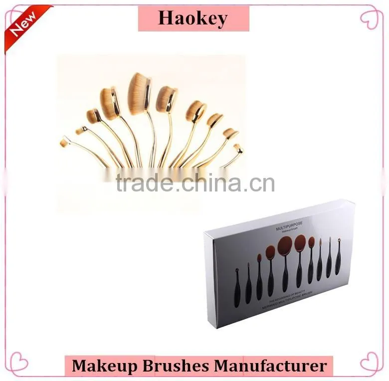 10pcs per set nylon oval make up brush for cosmetic and foundation brush with makeup brush box