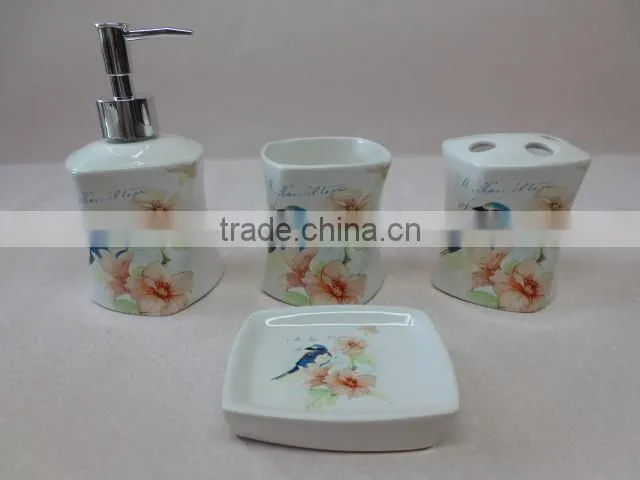Flower Hand-painted Ceramic 4 PCs Bathroom Set